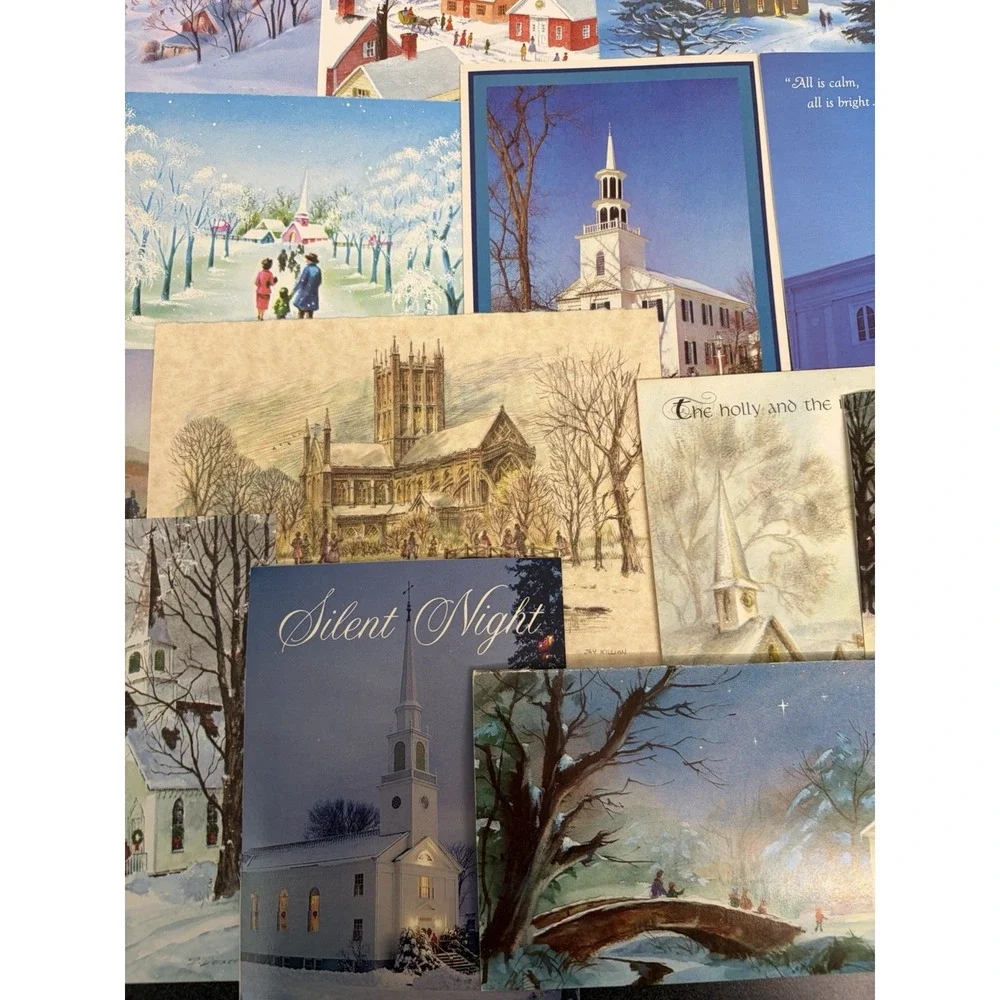 Vintage Christmas Cards Fronts ONLY Churches Cathedrals Scrapbooking Crafts 50+